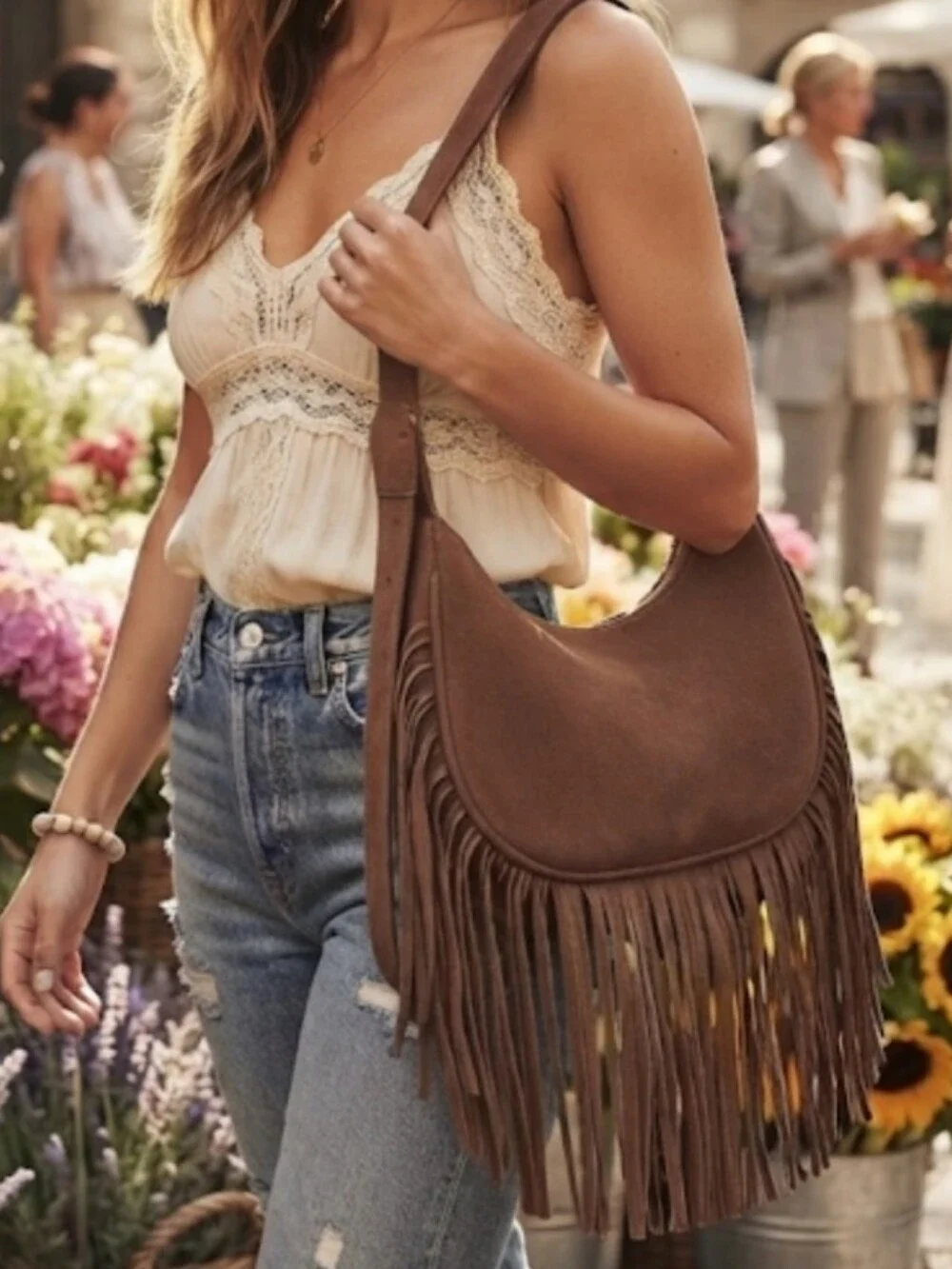 Boho-Chic Bundle: Fringed Hobo Bag W/Matching Earrings!